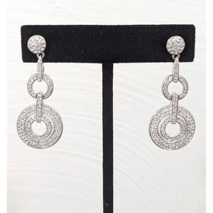 Nadri Silver Tone Pave CZ Double Disc Drop Earrings Bridal